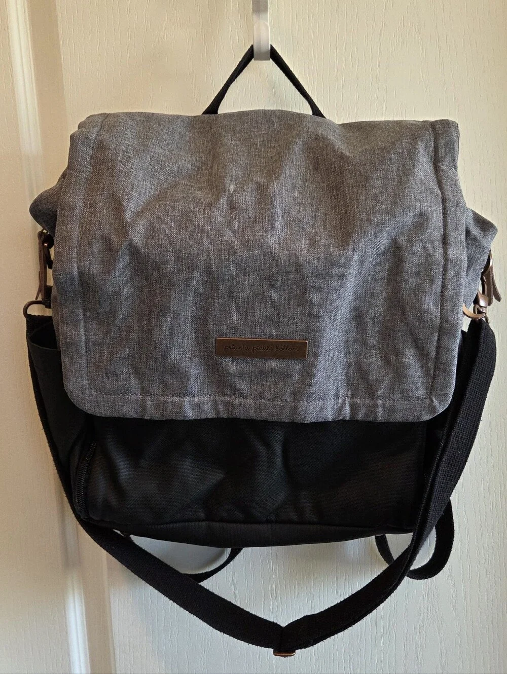 Petunia Pickle Bottom Boxy Diaper Backpack Or Shoulder Bag Black Charcoal Grey